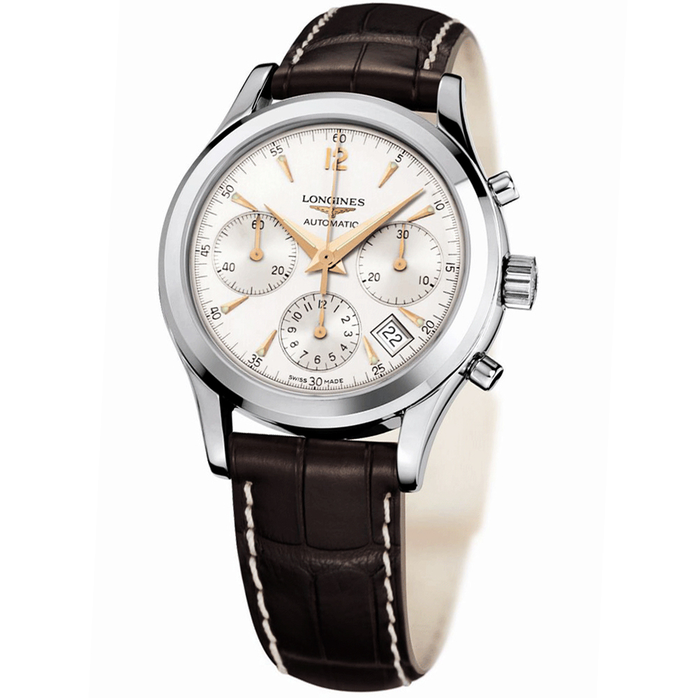 LONGINES 浪琴 官方授權 Column-Wheel 導柱輪計時機械腕錶-銀/39mm L2.742.4.76.2