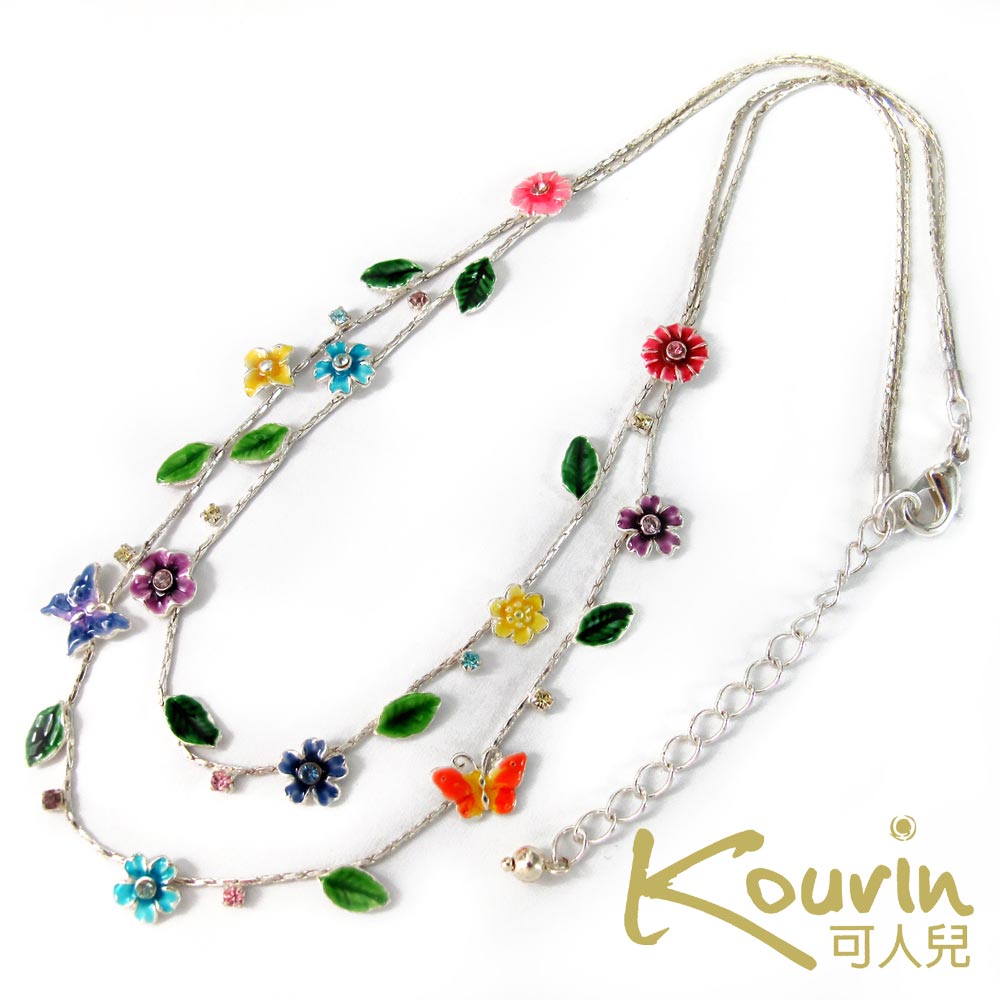 KOURIN 花園系列-法瑯蝶舞花園銀色雙層項鍊