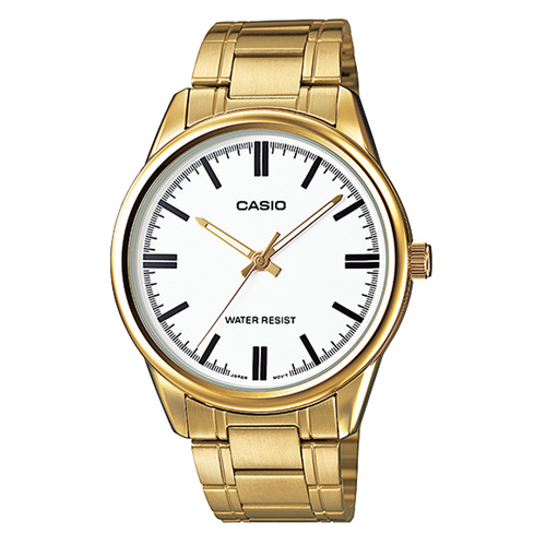 CASIO 經典復古金時尚簡約指針腕錶-白色(MTP-V005G-7)/42mm