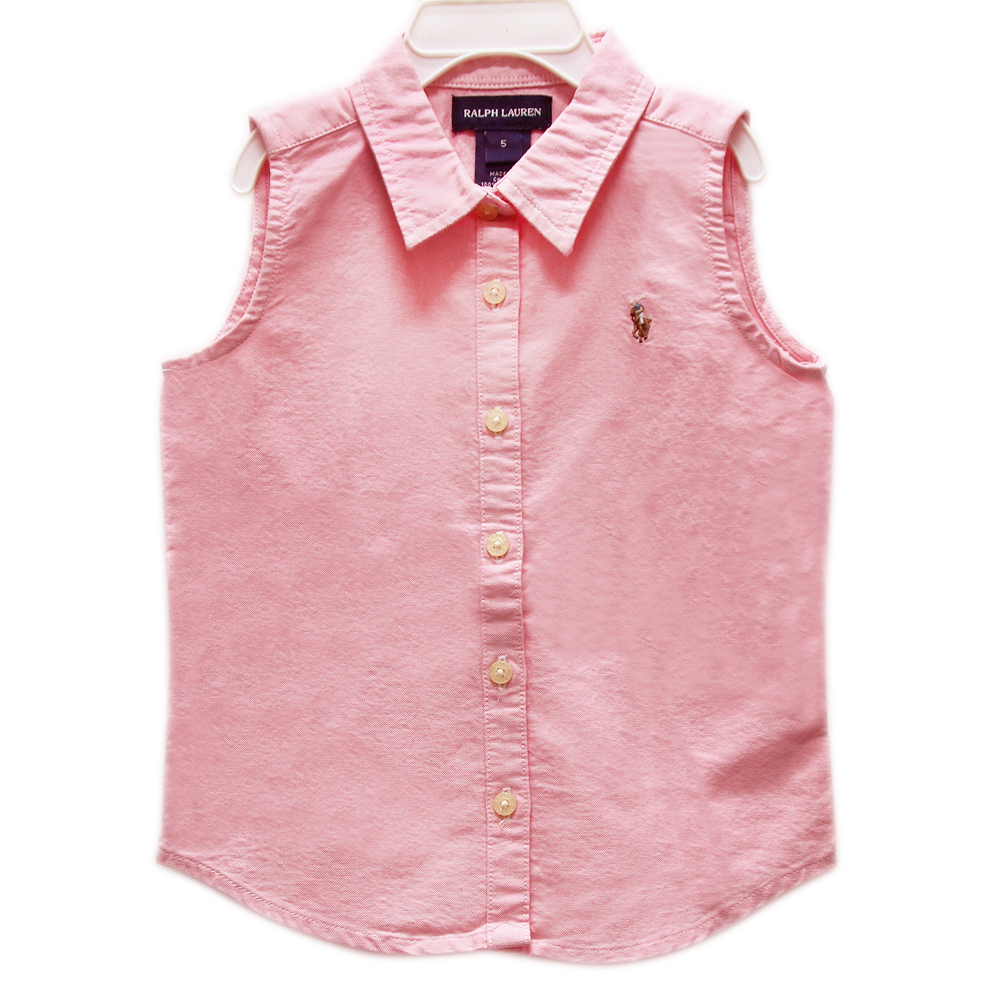 Ralph Lauren 女童經典LOGO無袖襯衫-粉紅色(5歲)