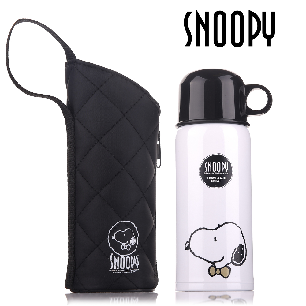 Snoopy 史努比金領結#304不鏽鋼真空保溫杯提袋組320ml(8H)