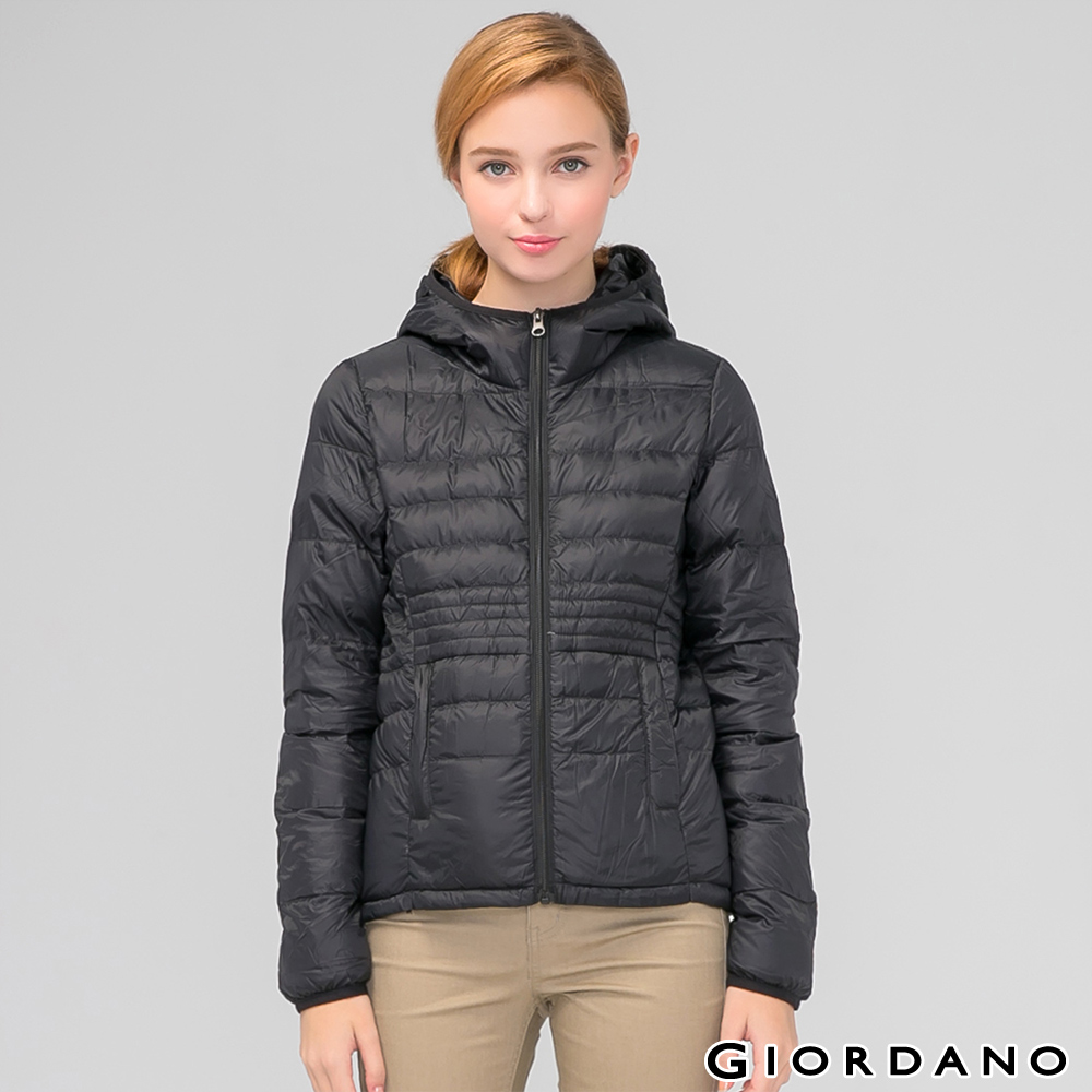 GIORDANO 女裝輕薄羽絨連帽外套-91 經典黑