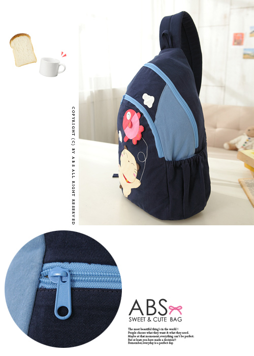 ABS貝斯貓-可愛貓咪手工拼布 單肩背包88-158-海洋藍