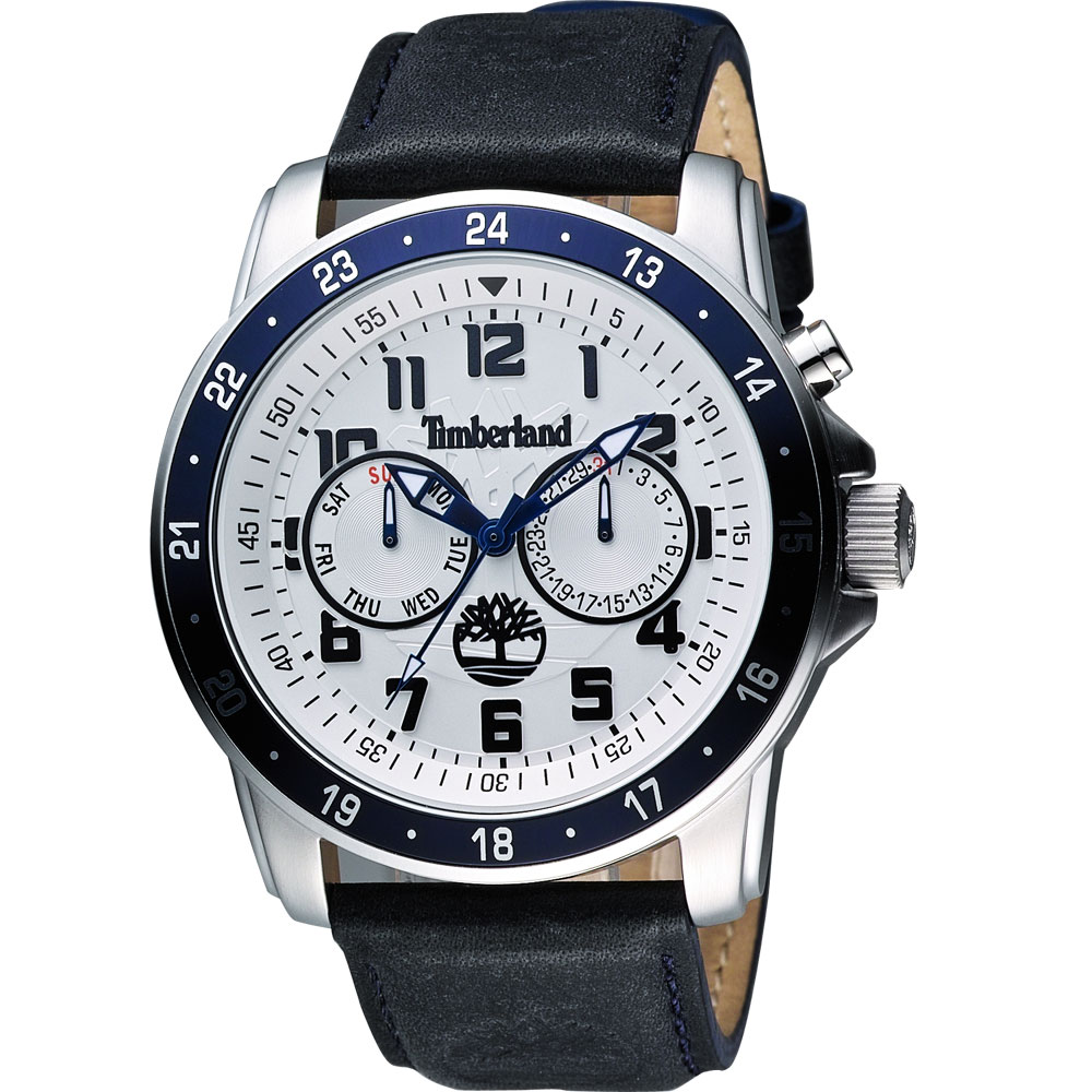 Timberland BELLAMY 都會日曆腕錶-銀x藍框/48mm