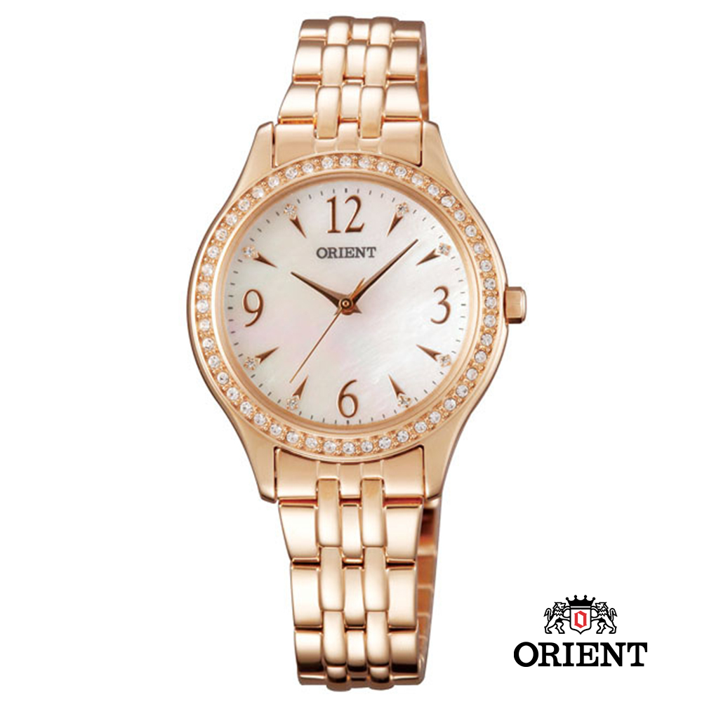 ORIENT 東方錶 DRESS系列 時尚晶亮珍珠女錶-玫瑰金色/30mm