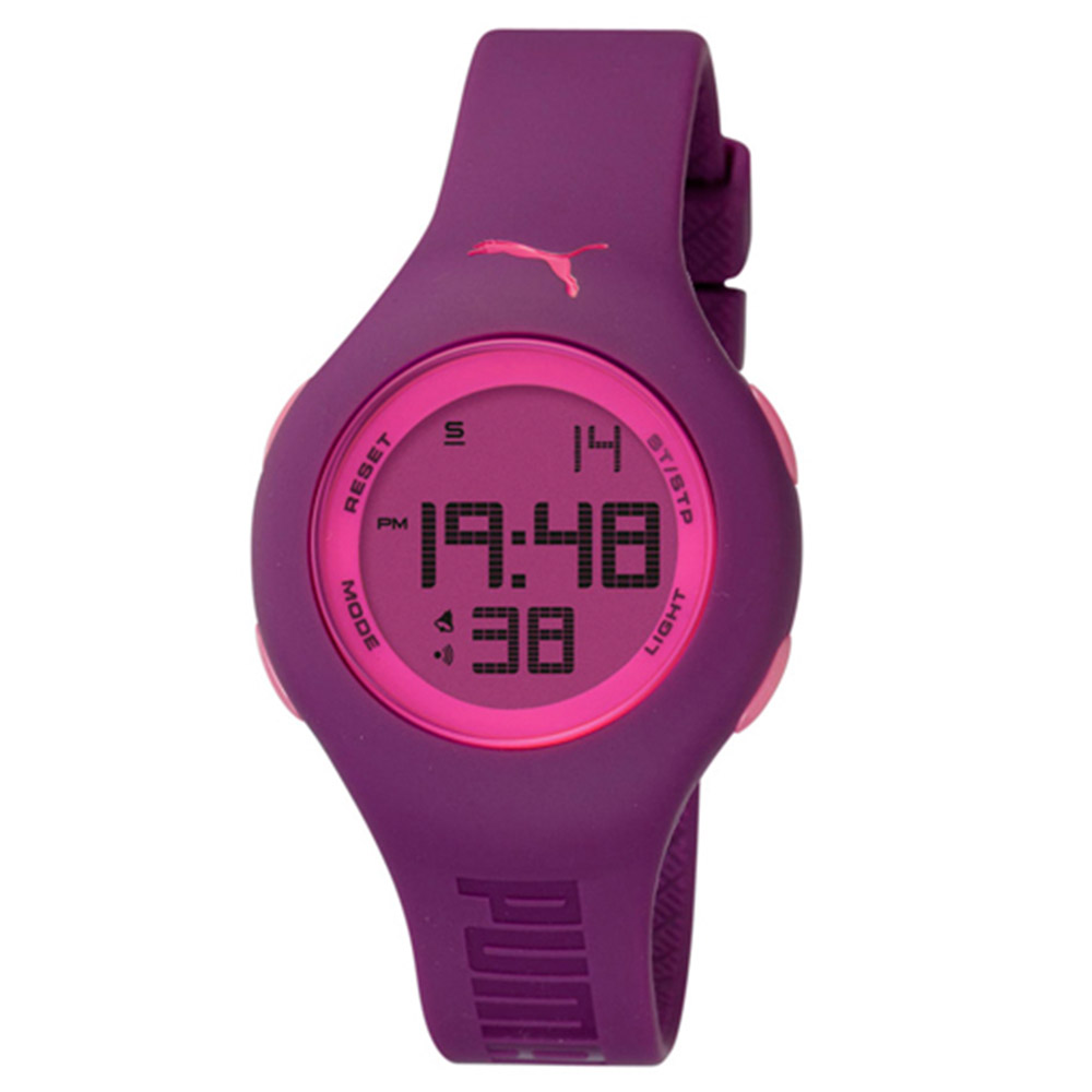 PUMA 跳色韻律 PU錶帶 運動時尚腕錶-紫/40mm