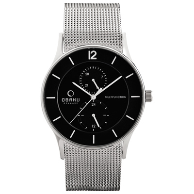 OBAKU 攻佔視覺雙眼計時米蘭腕錶-銀帶黑面/43mm