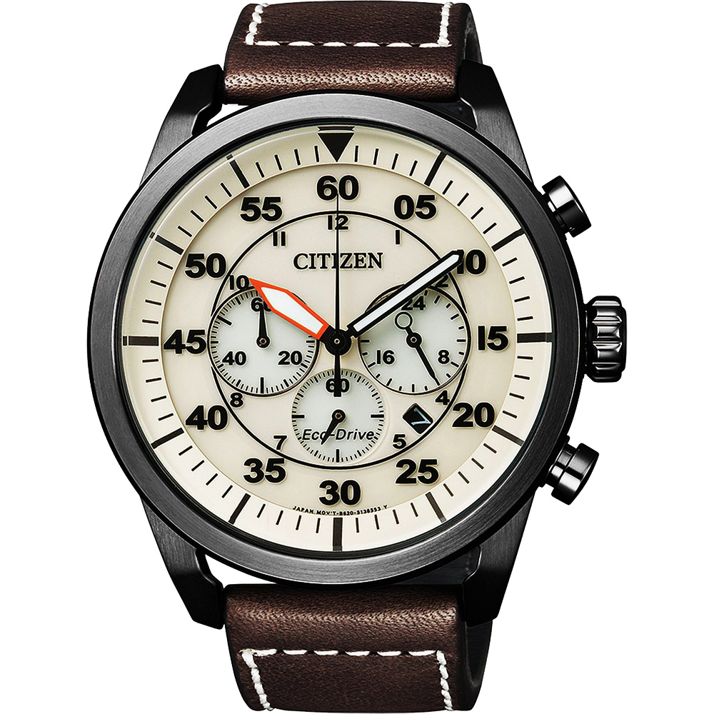 CITIZEN Eco-Drive 光動能計時腕錶(CA4215-04W)-米色x咖啡/45mm