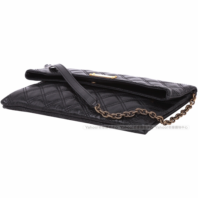 MARC JACOBS Sandy 仿舊金屬設計菱格羊皮鍊帶包(黑色)