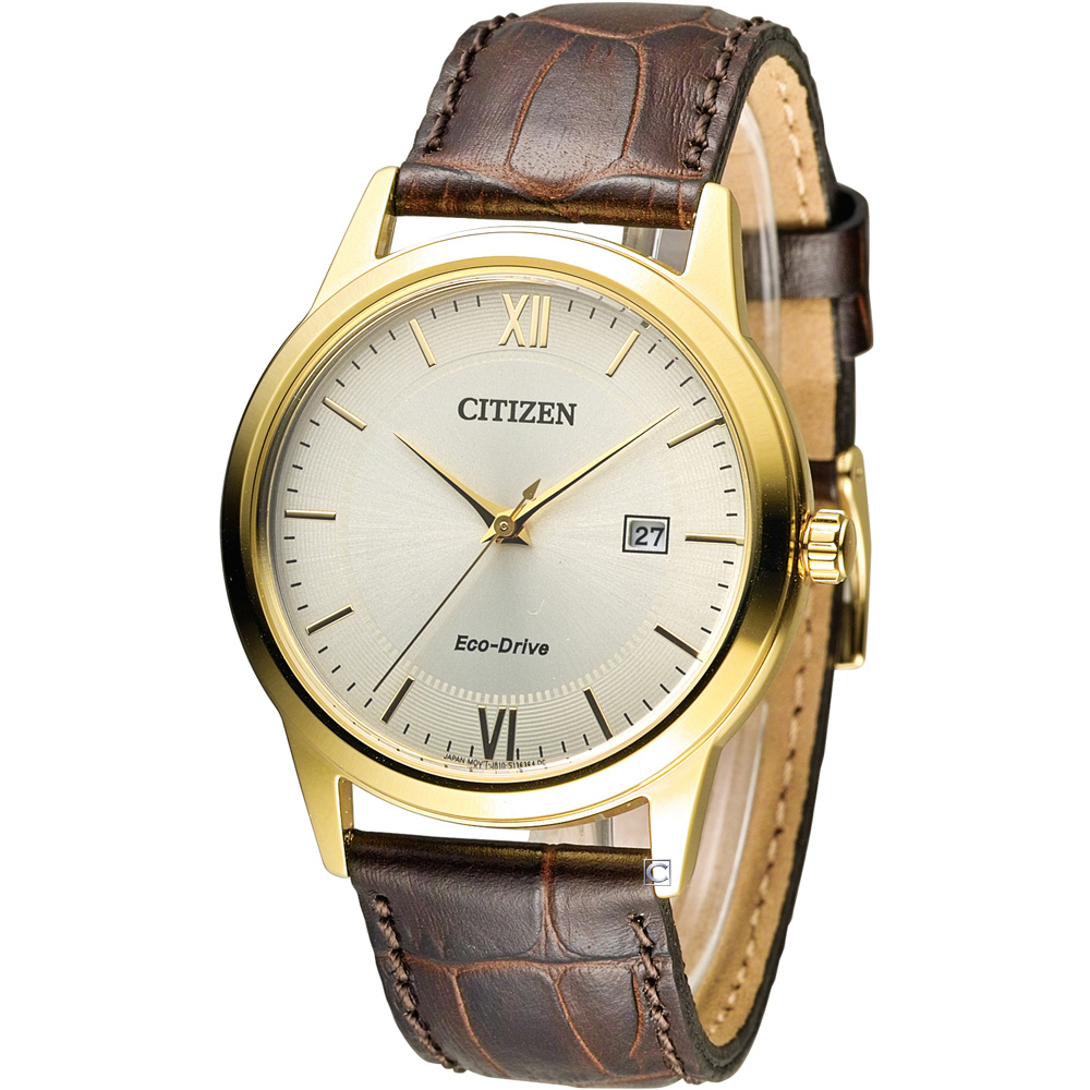 CITIZEN 星辰 光動能復古休閒經典腕錶(AW1232-12A)-銀x金/40mm