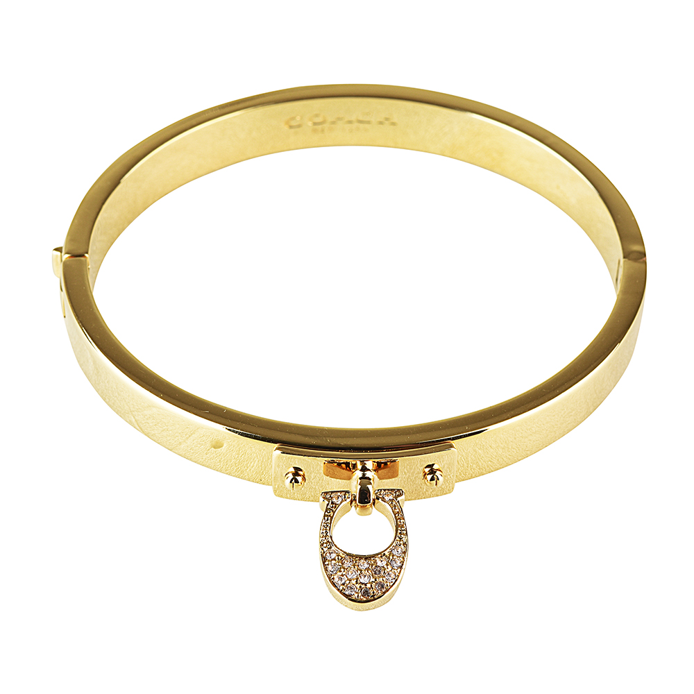 COACH經典C字LOGO水鑽鑲飾金屬設計釦式手環(金)