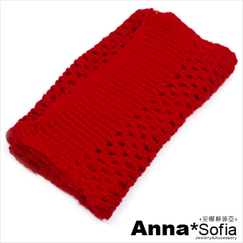 AnnaSofia 網格鏤空款 粗線馬海毛圍巾(櫻紅色)