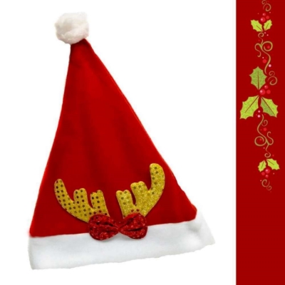 耶誕派對-小金亮片鹿角蝴蝶結聖誕帽