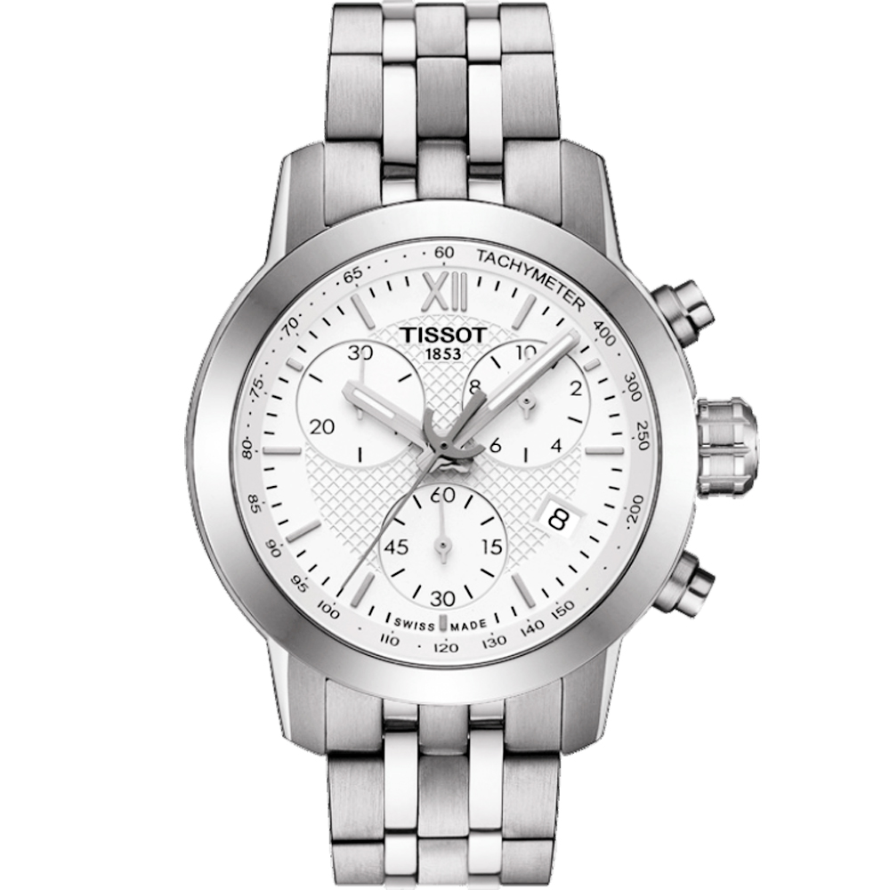 TISSOT 天梭 官方授權 PRC 200 三眼計時女錶-銀/35mm T0552171101800