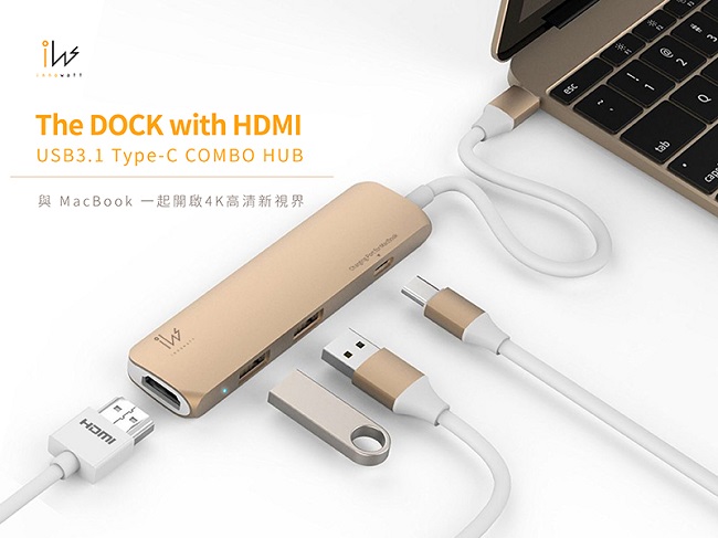 innowatt DOCK HDMI USB 3.1 Type C Hub充電傳輸集線器