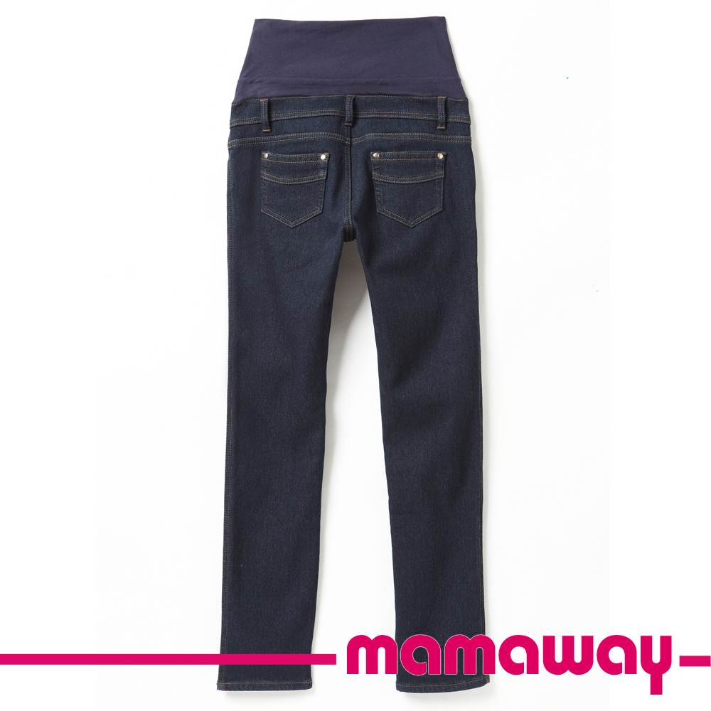 【Mamaway】孕期窄管內刷毛牛仔褲 (藍色)