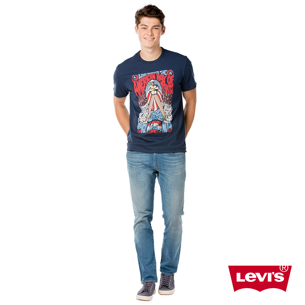 Levis 男款純棉短袖T恤 美國款經典印花 藍色