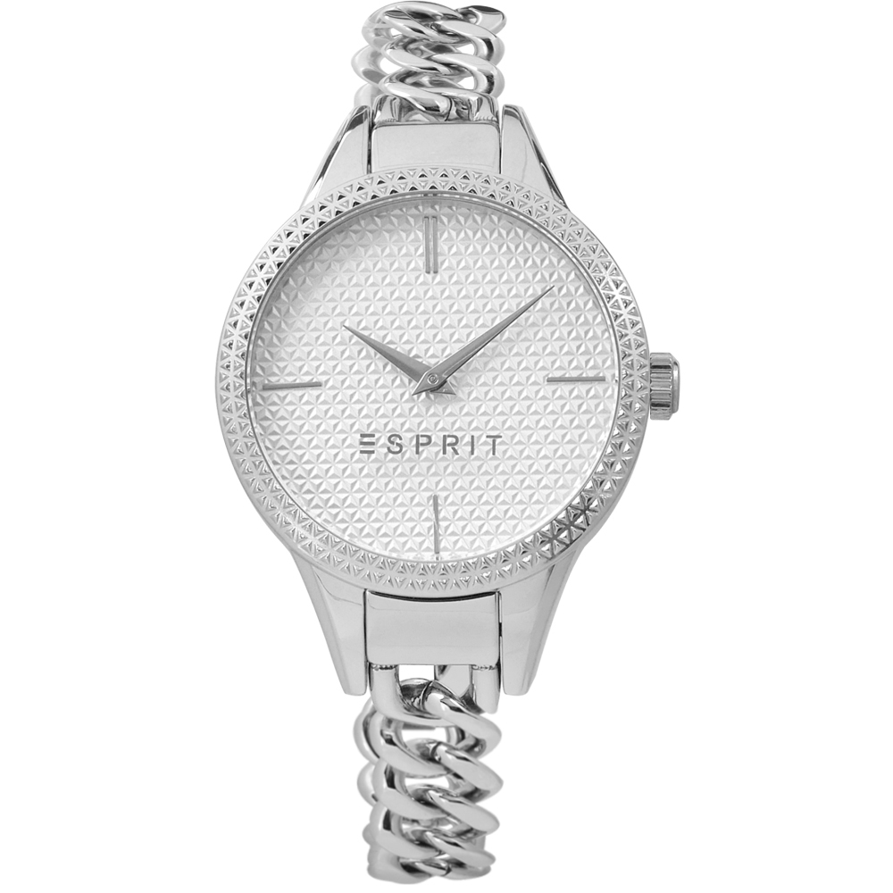 ESPRIT 名媛典雅細緻格菱紋手鍊式不鏽鋼女錶-銀色/32mm