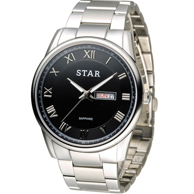 STAR 時代 羅馬戰士石英腕錶-黑色/43mm