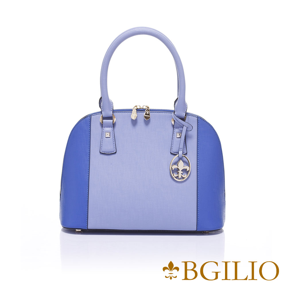 義大利BGilio-十字紋牛皮雙色貝殼包(大款)-淺藍1946.002-09