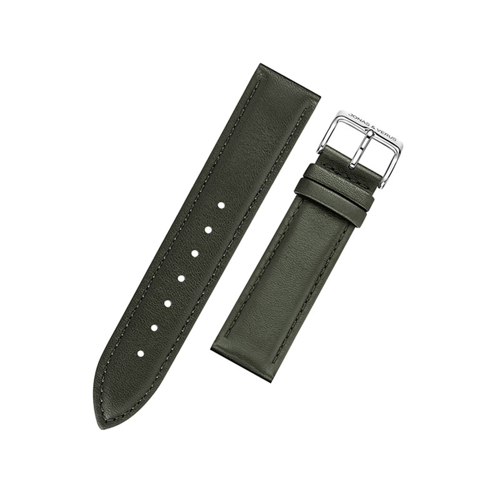 J&V -極簡糸列36mm錶款專用錶帶-不鏽鋼帶扣+綠色牛皮帶/18mm