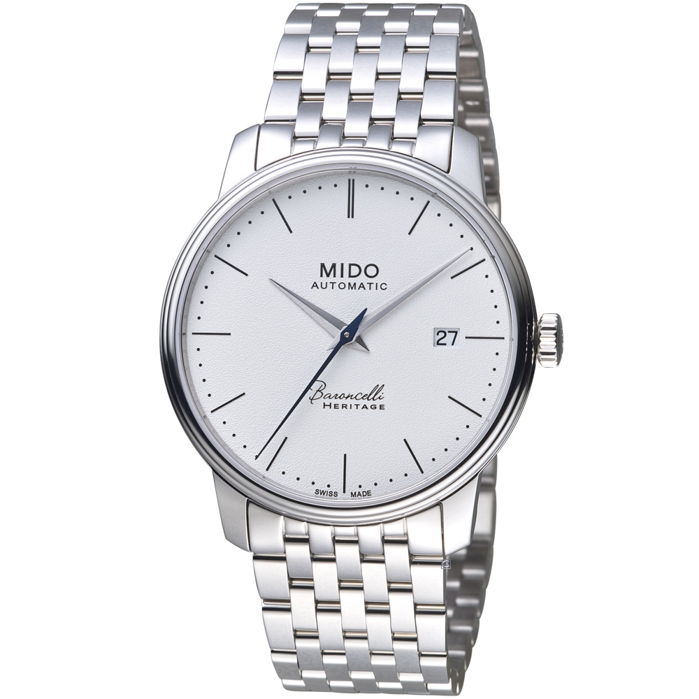 【MIDO 美度】官方授權 BARONCELLI 永恆系列III簡約時尚腕錶 -白/39mm