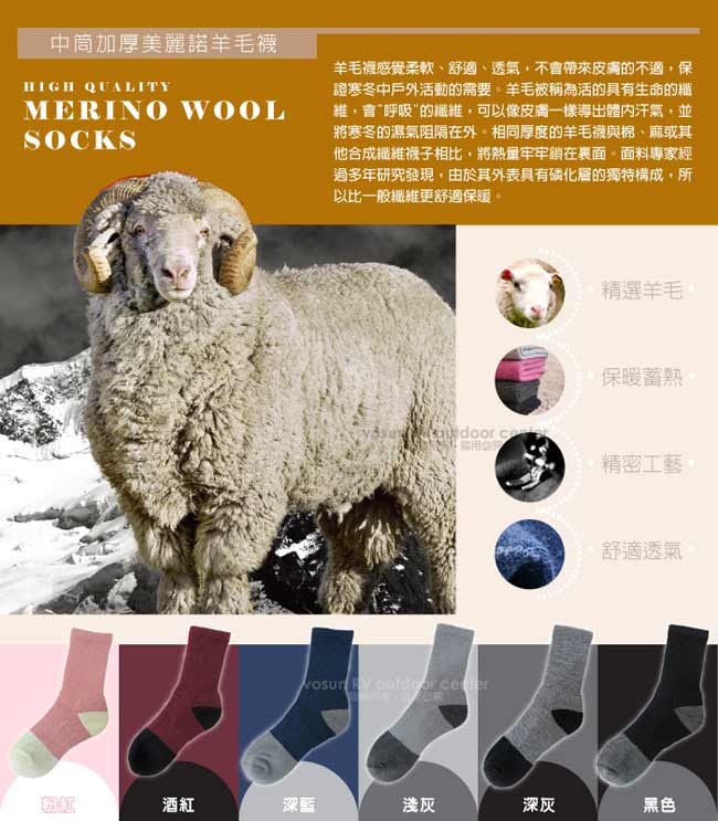 【台灣 VOSUN】 MIT 頂級控溫保暖中筒美麗諾羊毛襪_深藍