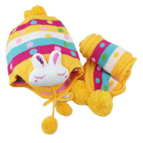 【iSFun】繽紛兔兔＊兒童護耳帽+圍巾組/黃