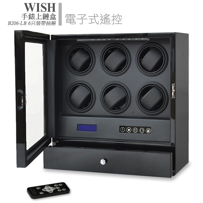 WISH 機械腕錶自動上鍊盒(附搖控器)‧6只裝 - 附LED燈