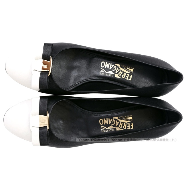 Salvatore Ferragamo VARA 黑白撞色牛皮蝴蝶結粗跟鞋