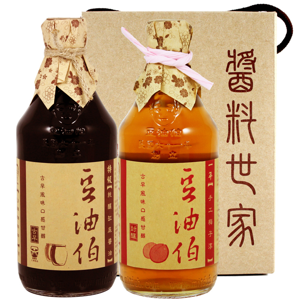 豆油伯 懶人糖醋好醬組A-缸底醬油(500ml)+梅子淳(500ml)