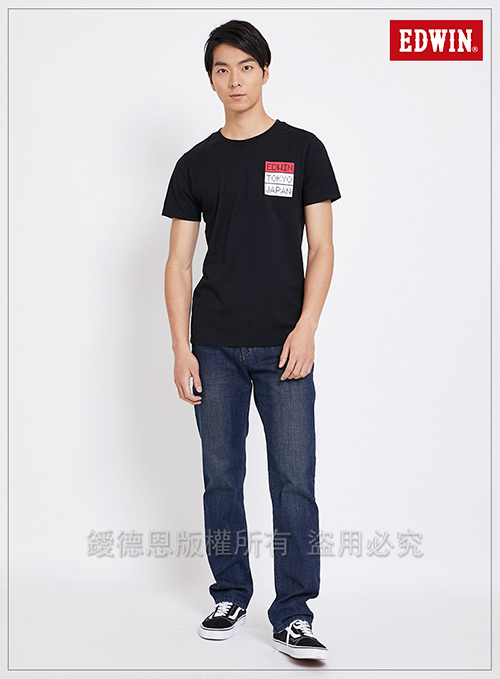 EDWIN 東京系列拼接字母短袖T恤-男-黑色