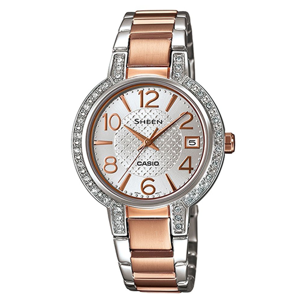 SHEEN 優雅奢華施華洛世奇日曆腕錶(SHE-4804SG-7A)-銀色X玫瑰金/32mm