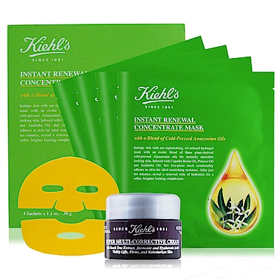 KIEHLS契爾氏 瞬效修護精油果凍面膜(4片/盒)30g+超進化全能精華霜7ML