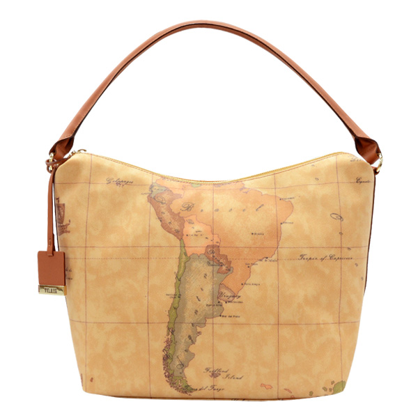 Alviero Martini 義大利地圖包 單把弧形肩背包(大)-地圖黃