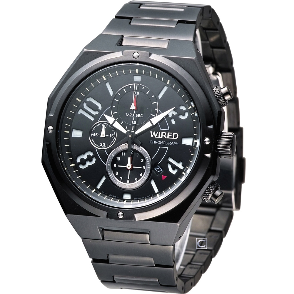 WIRED 軍風個性計時腕錶-IP黑/42mm