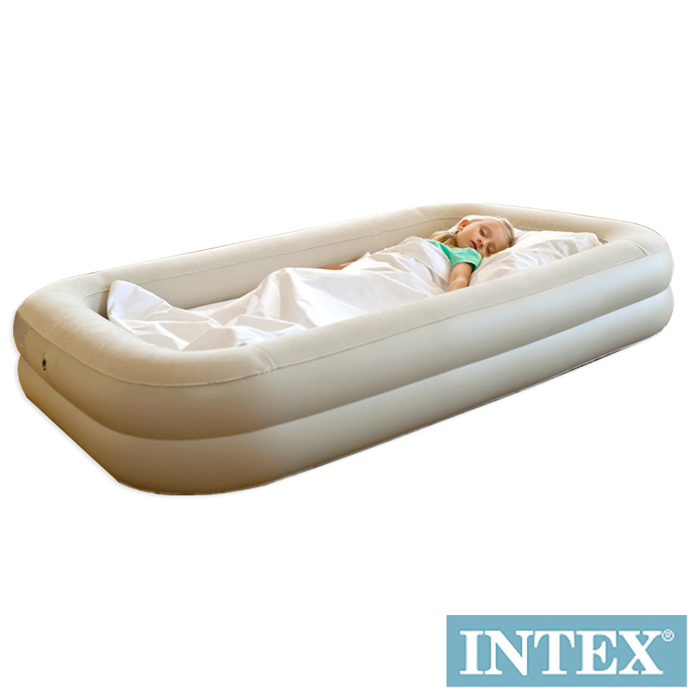 INTEX 安全防滾落兒童植絨充氣床-附手壓幫浦