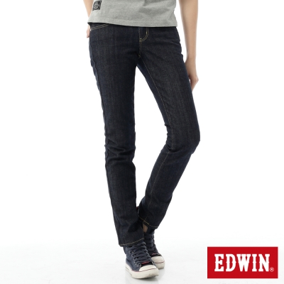 EDWIN 窄直筒 EG繡邊牛仔褲-女-原藍色