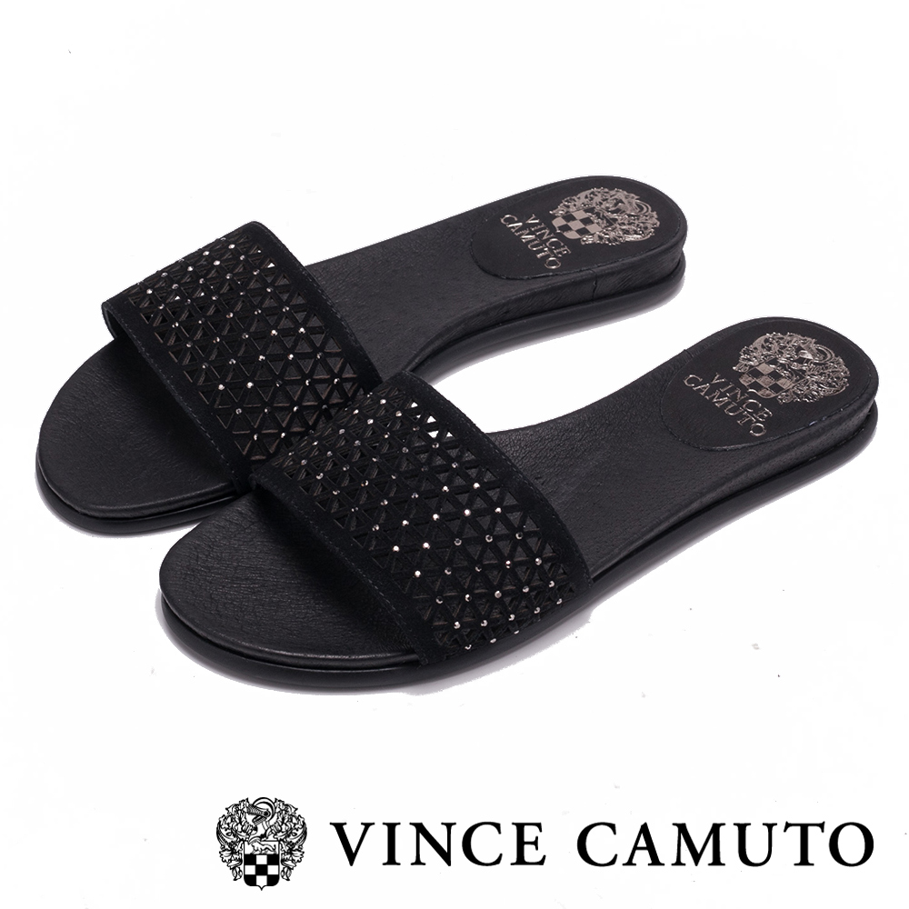 Vince Camuto 幾何簍空寬版一字拖鞋-黑色