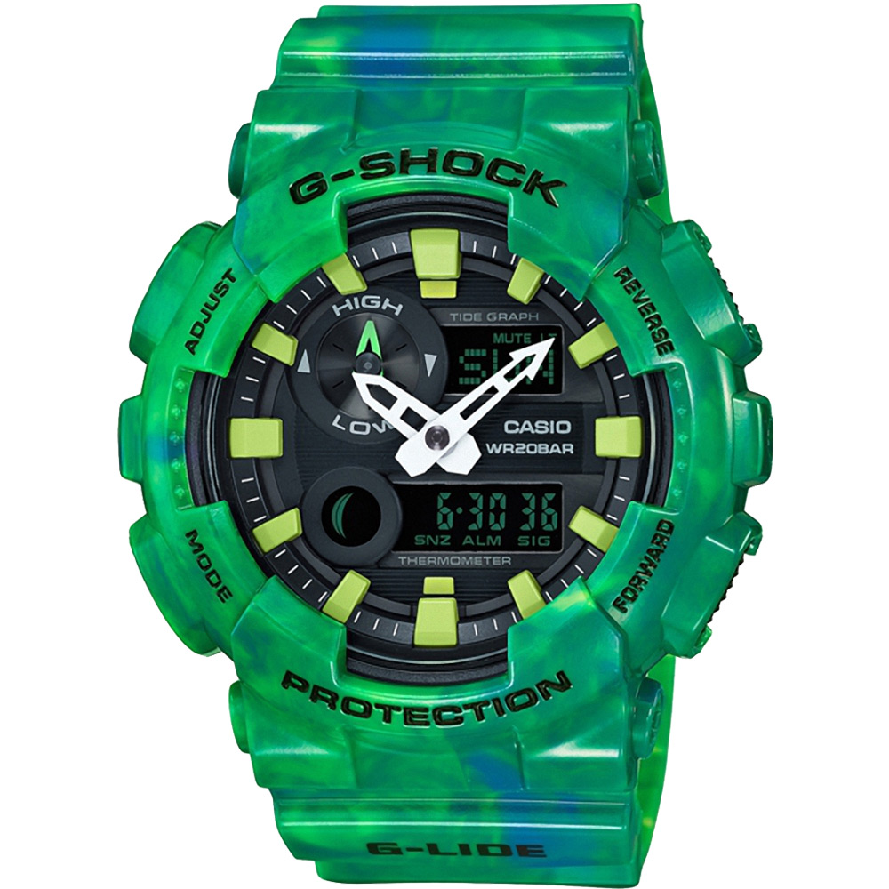 G-SHOCK 卡西歐衝浪專用潮汐月相運動錶(GAX-100MB-3A)-綠/51.2mm