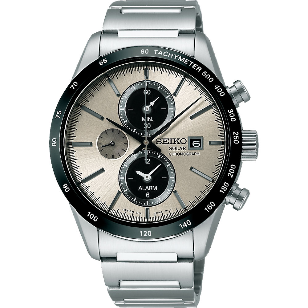 SEIKO SPIRIT 太陽能鬧鈴兩地時間計時腕錶(SBPY117G)-銀灰/41mm