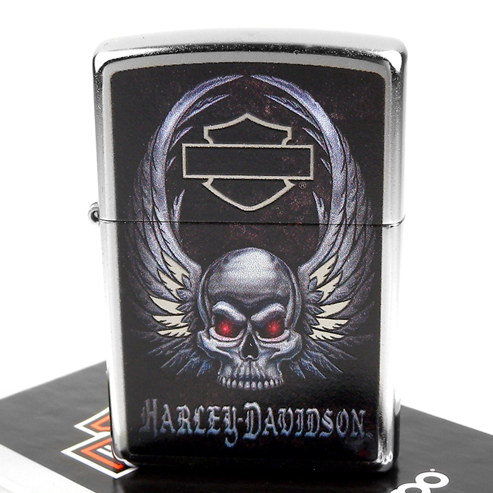 ZIPPO 美系~哈雷~Harley-Davidson-Skull骷髏之翼圖案打火機