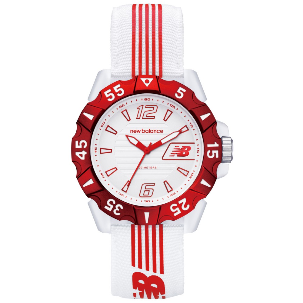 New Balance 504系列 運動休閒尼龍帆布帶腕錶-紅白/45mm