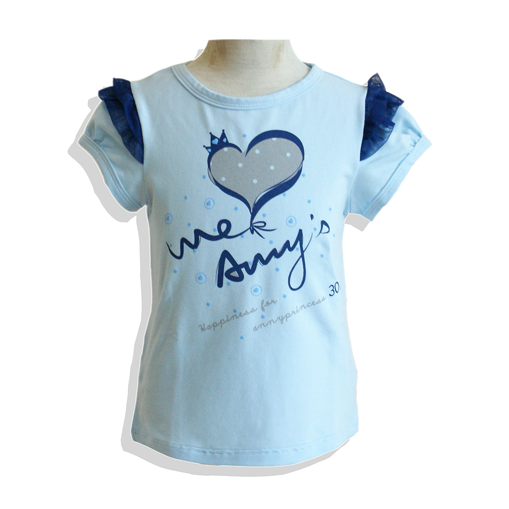 安妮公主童裝 甜美大愛心網紗袖造型T恤*水藍