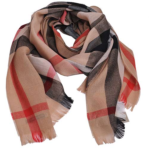 BURBERRY 經典格紋美麗諾羊毛混喀什米爾圍巾(駝色)