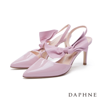 達芙妮DAPHNE 高跟鞋-立體蝴蝶結綁飾後拉帶尖頭鞋-粉