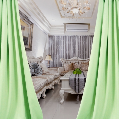 布安於室-簡約素面綠穿管式單層遮光窗簾-半腰窗(寬240X高180cm)