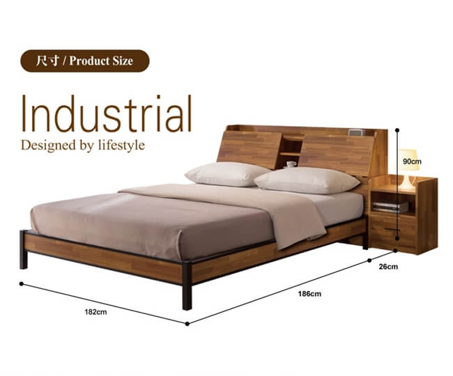 日本直人木業-Industrial 工業風立式6尺收納床組