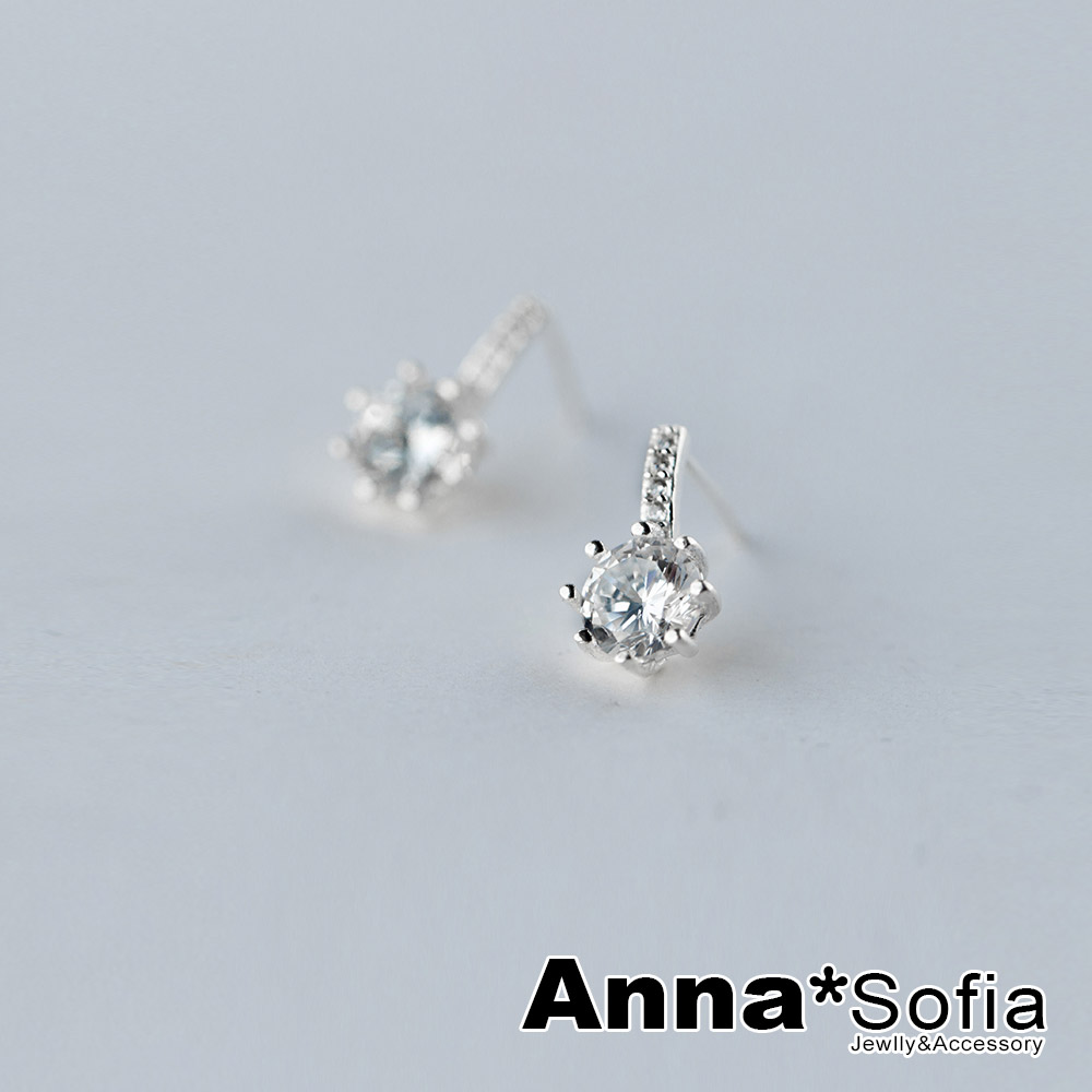 AnnaSofia 鑽線連單鑽 925銀針耳針耳環(銀系)
