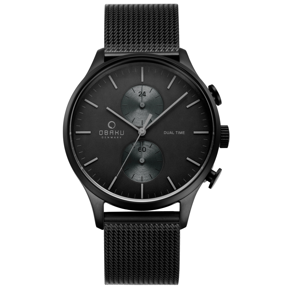 OBAKU 流轉光年雙時區米蘭帶錶(V196GUBBMB)-鍍黑/42mm